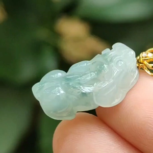 Semi Icy Translucent Pixiu Pendant Natural Type A Jadeite Jade added with 18k Clasp certificate weighs 2.79 grams measurement 19.6 * 9.8 * 6.5 mm (18kp101)