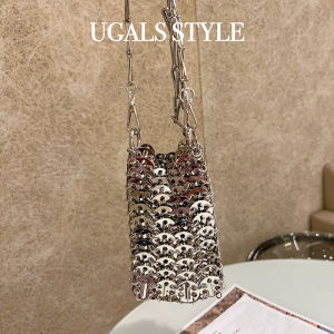 Ugals Retro Metal Shiny Hand-Woven Sequins Glitter Dumpling Underarm Phone Bag Satchel Crossbody Pouch