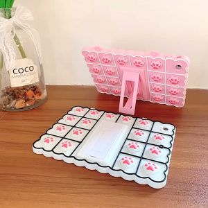Apple iPad Mini 1 2 3 7.9 Inch Cute Cat Paw Softcase Black White Tab Standing Casing Pink Korean Style Cover