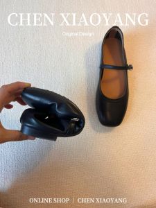 Handmade Leather Retro Mary Jane Shoes Womens Spring Autumn Commute Versatile Low Heel Open-Toe Single Shoes Fashionable Flat