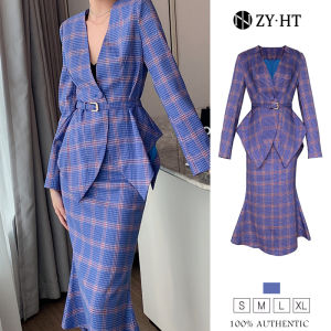 HT ล้างสต๊อก 299บาท ชุดเซ็ท 2 ชิ้น เสื้อคลุมสูท+กระโปรงเอวสูง เดรสเกาหลี EraVogue 5209 เดรสผู้หญิง ชู้ เสื้อคูปอง เดรสออกงาน ชุดเซ็ตสีม่วง