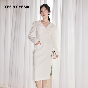 Autumn Designer Reconstruction Bow Neck Slim Fit Dress