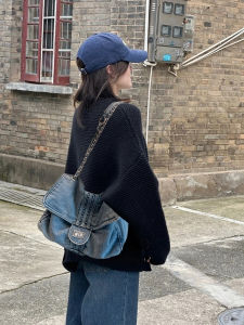 Casual Denim Shoulder Tote Bag Womens Commuter Bag Large Capacity Chain Strap Soft Polyester Lining Flip Cover Closure