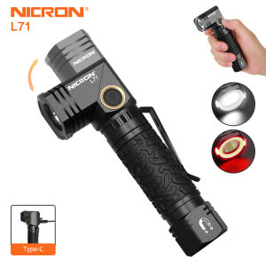 Nicron Đèn pin L71Nicron 90 độ Twist với 1800lumens độ sáng cao 314 dài chùm khoảng cách 18650 sạc Loại-C đèn pin trắng & Đỏ Ánh sáng Đèn pin xách tay kích thước cho ourdoor EDC đi bộ đường dài cắm trại leo núi