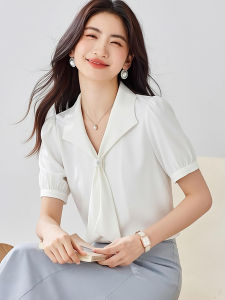 XUSHAN | White Ruffle Chiffon Short Sleeve Shirt for Women Summer