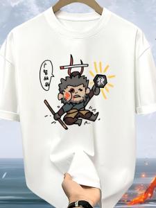 เสื้อยืดผู้ชายคอตตอนพิมพ์ลายการ์ตูนสุดเท่ เสื้อเชิ้ตทรงหลวมสไตล์สตรีท ฤดูร้อน 2025 สำหรับทุกเพศทุกวัย