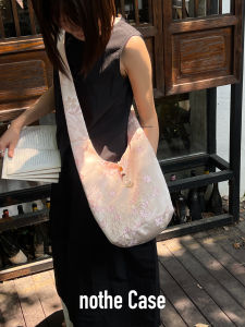 Soft New Chinese Style Canvas Bag Double Sided Long Shoulder Strap Single Shoulder Slant Cross Bag Floral Embroidery Tote Bag