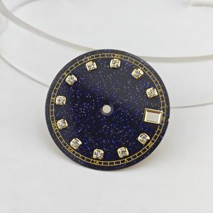 28.5mm Diamond Nature Bluestone Sports Diving Watch Dial Suitable for NH35 Automatic Movement Rose Gold Silver Case Mod Parts
