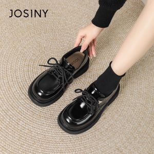 Josiny | Black Metal Buckle JK British Style Platform Loafers