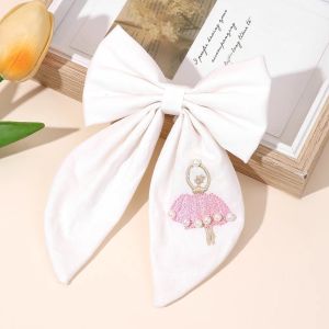 Ballerina ไข่มุกโบว์ผมคลิปหวาน Handmade นักเต้นบัลเล่ต์ปักสีขาว Bowknot Hairpins สําหรับสาวเด็ก Headwear อุปกรณ์เสริม