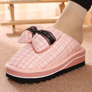 Dép Bông Thủ Công Mùa Đông Cho Nữ Đế Dày Giữa Gót Ấm Áp Trong Nhà Chống Trượt Dép Lười EVA Đế Dày Thoải Mái