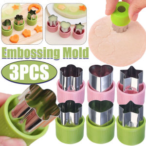 New 3Pcs/set Stainless Steel Star Heart Flower Shaped Vegetable and Fruit Embossing Mold Plastic Handle Fruit Biscuit Slicing Model Kitchen Baking Tool