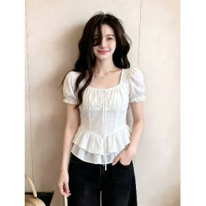 AIYITI | French Sweet Bubble Sleeve Shirt Slimming
