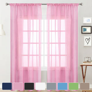 1pc Solid Colour Sheer Curtain Curtains for Living Room Bedroom Home Decoration French Window Screen with Rod Pocket