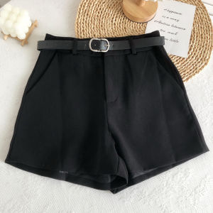 2022 ฤดูใบไม้ผลิฤดูร้อนใหม่สไตล์เกาหลีอเนกประสงค์สบายๆขากว้างกระชับสัดส่วนเอวสูงกางเกงขาสั้นขาตรงสําหรับผู้หญิงพร้อมเข็มขัด