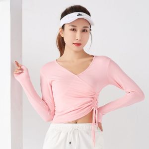 เสื้อผ้าโยคะแขนสั้นสไตล์เกาหลีเทรนด์ใหม่ ผูกเชือกข้าง ระบายอากาศได้ดี เหมาะกับผู้หญิง แฟชั่นสปอร์ต ลำลอง ทันสมัย