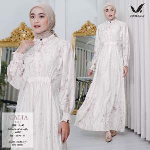 Calia Maxy Gamis Wanita Muslimah Terbaru / Gamis Motif Dress Kondangan Pesta Bahan Jacquard Ld 110