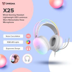 Onikuma X25 RGB Gaming Headset With Microphone For PS4 PS5 Xbox One PC Wired Game Headset with Gradient RGB Lighting HD Mic Stereo Sound PC Mac Headsets 3.5mm Wired Headphones
