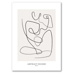BILIBILI | Abstract Painting Canvas Poster Nordic Simple Wall Art Drew Line Face Flower Nordic Posters And Prints Pictures For Living Room