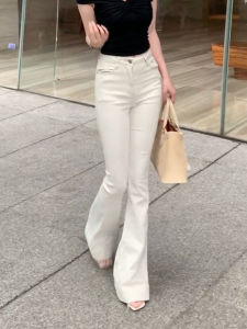 High Waist Bell Bottom Pants Womens Fashion Slimming Elastic American Horse Hoof Pants Light Color Long Trousers