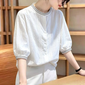 DAIXIANGFEIZI | Stylish and Elegant Pure Cotton White Womens Summer Blouse