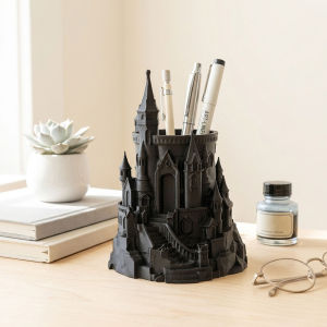(9*6.8cm) 3D Printed Middle Age Magic Castle Creative Pen Holder Vintage Micro Landscape Castle Build Model Pen Stand Ornaments