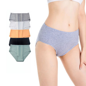 5Pcs Pure Cotton Panties Women Middle Waist Briefs Breathable Solid Color Underpants for Female M-XXL