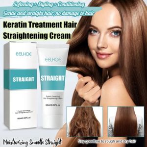 Letat🔥 EELHOE Straightening Cream Keratin Straight Hair Cream Marcel Cream Improve Hair Dryness Repair Damaged Hair Care Cream Treatment Smoothing Frizz Repair Split Ends Damaged Hair Straight Hair Without Pulling