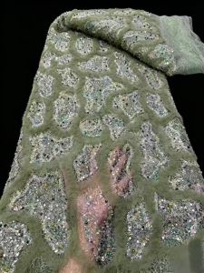 OLEVO | OLEVO Top Grade High Quality African Nigeria Sequins Tulle Lace Fabric Embroidery Wedding Party Guipure Dress Beads Stone AT3074