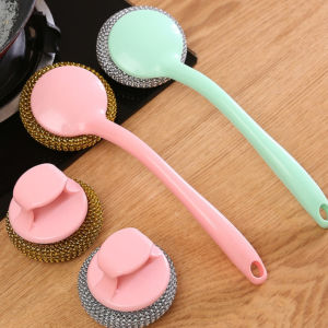 3pcs Steel Wire Ball Brush Long Handle Pan Cleaning Brush Dishwashing Toolsstainless Kitchen Cleaner Supplies