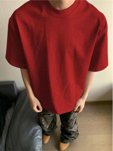 Áo Thun Cotton Nguyên Chất Màu Đỏ Rượu Vang 300g Mùa Hè Cleanfit Vai Ngắn Cổ Tròn Tay Lửng Thường Ngày Chống Nhăn