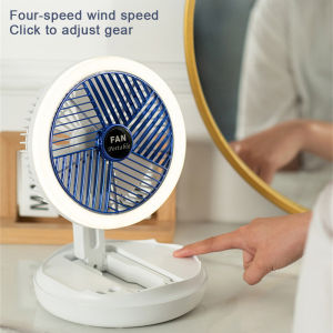 Folding Desk Fans with Night Light Rechargeable USB Air Cooling Fan Wall-mounted Ceiling Fan for Outdoor Office School