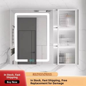Space Aluminum Bathroom Mirror with Shelf Intelligent Vanity Desk Single Bathroom Washroom Smart Accessories Vanity Mirror
