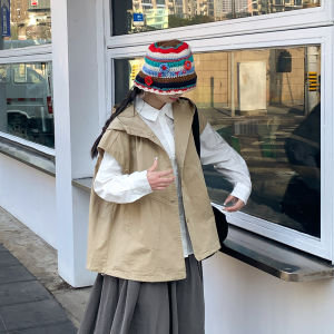 Loose Fit Hooded Tank Top Womens Spring Autumn Casual Cotton Vest Art Wild Series Japanese Style Sleeveless Workwear