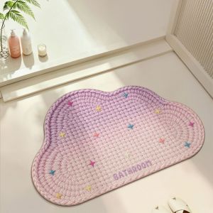 VIKAMA Korean Plaid Text Floor Mat Non-Slip Super Absorbent Washable Cute Rug for Bathroom Entryway Bedroom Indoor Home Decor