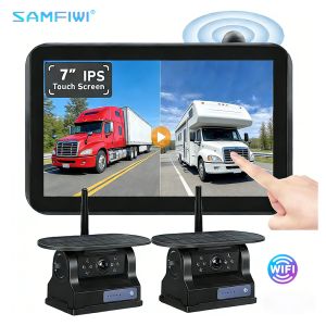Solar Powered Magnetic Backup Camera Kit | 7" Touch Screen DVR Recorder | BSD HD Night Vision IP68 12V-24V For RV Truck Bus