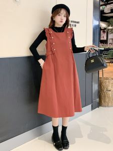 French Vintage Lace Trim Vest Dress Women Spring Autumn New Inner Wear Base Sweater Strap Dress Two Piece Set Casual Style Loose Waist Other Material 100%