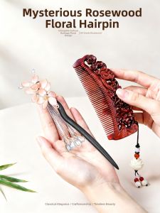 XIAOLIZI | Portable Carving Massaging Wooden Comb Hairpin Set