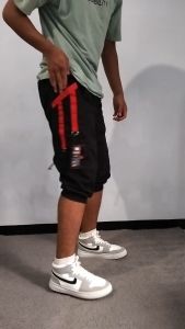 Celana jogger pendek 3/4 black red kain fleece pinggang karet