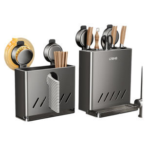 Knife Holder Kitchen Suction Rack For Home Punch-Free Wall Hanging Multi-Functional Chopsticks Holder Knife Integrated Storage Rack