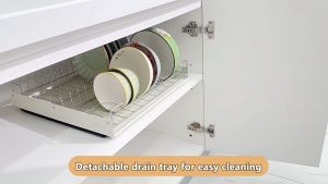 Gslife Kệ Để Đồ Tủ Bếp Inox Giá Đựng Bát Đĩa Đa Năng Sơn Tĩnh Điện Trắng Có Ray Trượt