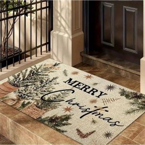 VIKAMA Merry Christmas Doormat Farmhouse Potted Greenery Stars Winter Welcome Mat Entryway Rug Front Porch Home Decor