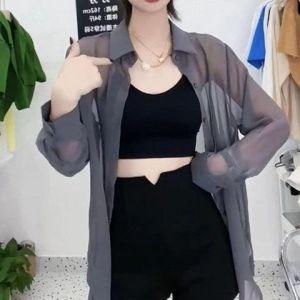 New 2025 Ice Silk Sun Protection Shirt Womens Chiffon Blouse Mid-length Loose Versatile Top Summer Thin Outerwear