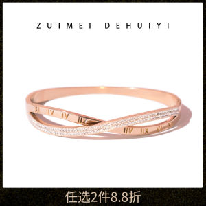Luxurious Roman Numeral Titanium Steel Bracelet for Women Rose Gold Cross Design Versatile Fashion Jewelry Accessory