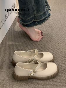 Mary Jane Shoes Spring Summer New Leather Version Flat Bottom French Style for Skirts British Style Slip-On Fashion Single Shoes