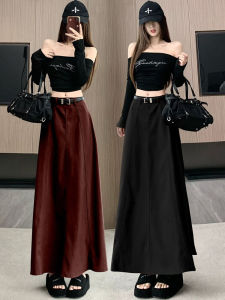 Angora Red Retro Woolen Skirt Womens Fall and Winter Stylish High Waist A- line Skirt Mid Length Long Length Big Hem Umbrella Skirt Ins