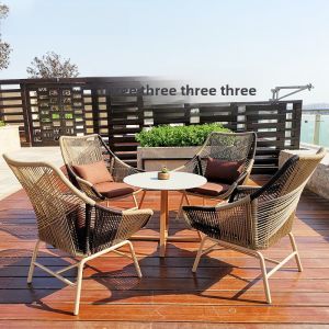 Xinningju Rattan Furniture Courtyard Modern Minimalist Leisure Sofa Outdoor Rattan Chair Coffee Table Balcony Three-Piece Tables and Chairs