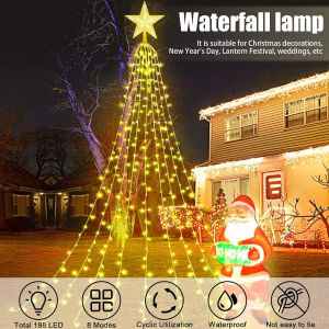 [Chinatera Flagship Store]LED Waterfall Tree Lights with Topper Star Waterfall Christmas Tree Light for Indoor Yard Patio Home Holiday Party Decor