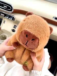 MLADEN Car Tissue Box Plush Zippered Cartoon Cute Capybara Tissue Box Automobile Soft Tissue Dispenser Paper Package Case