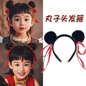 Cute Monster High Hairband with Fluffy Ball And Ribbon Funny Girl Hair Accessories Children Cosplay Hairpin Trendy Ethnic Style